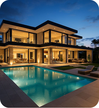 Foto de uma mansão com piscina